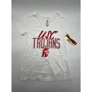 USC Trojans Womens MED V-Neck Shirt White Helmet Logo Cotton Tee